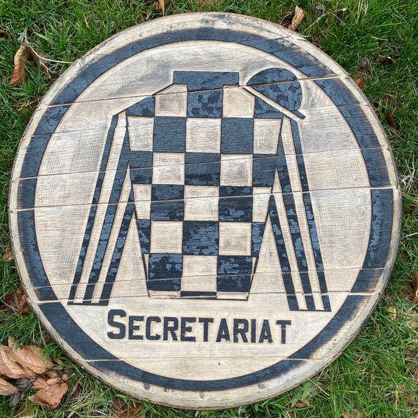 Secretariat Triple Crown Engraved Reclaimed Bourbon Barrel Head