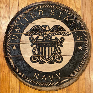 Navy Engraved Reclaimed Bourbon Barrel Head